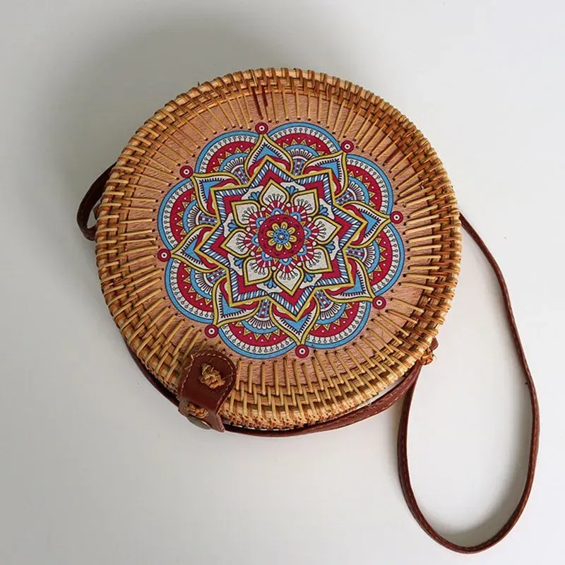 Vintage Woven Rattan FlowerCrossbody Bag