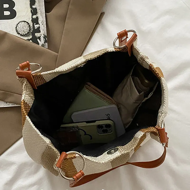 Women Fashion Color Blocking Shoulder Tote Bag - Image 7