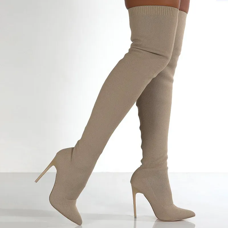 Size:5-11 Women Large Size Over The Knee Knitting High Boots - Image 7