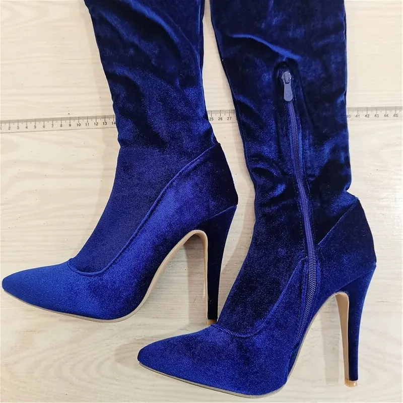 Size:4.5-11 Women Fashionable Solid Color Pointed-Toe Zipper Design Over The Knee Boots - Image 4