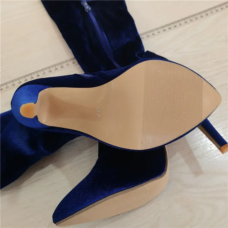 Size:4.5-11 Women Fashionable Solid Color Pointed-Toe Zipper Design Over The Knee Boots - Image 6