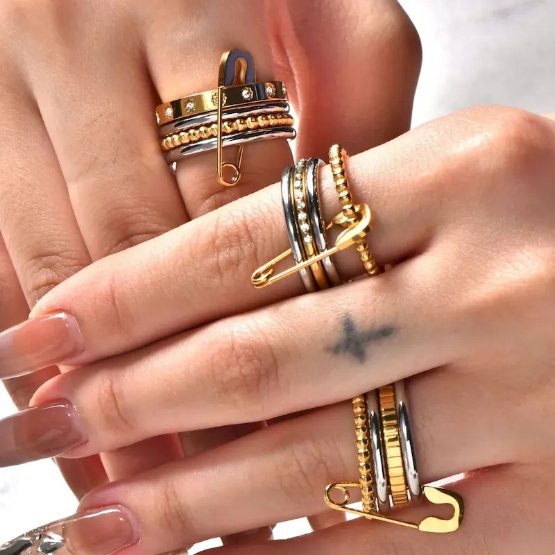 Wholesale Fashion Multi-Layer Stacked Non-Fading Stainless Steel Rings