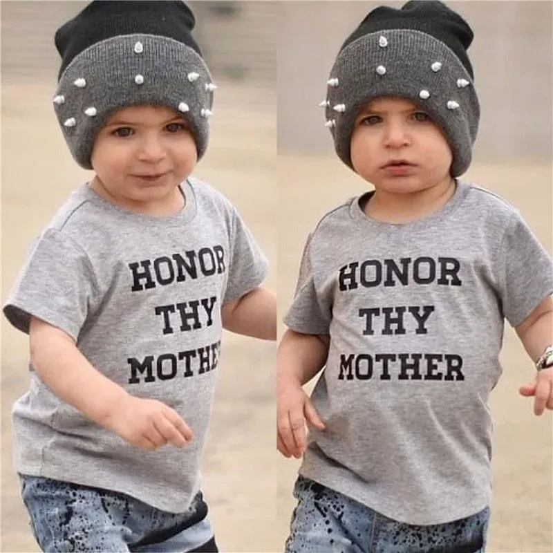 Wholesale Wholesale Boy Girl Letter Print Short Sleeves Grey T-shirt