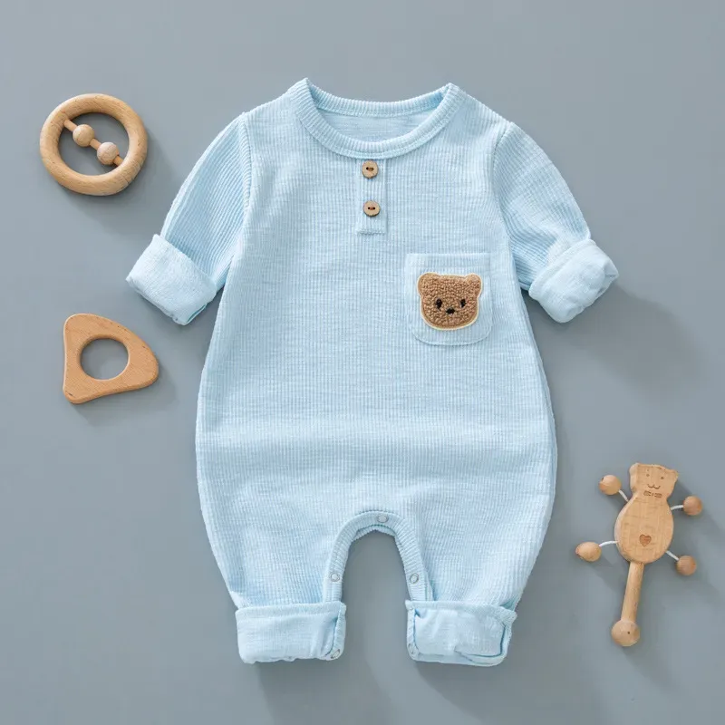 Wholesale Kids Baby Boys Girls Casual Cute Cartoon Bear Long Sleeve Romper - Image 8