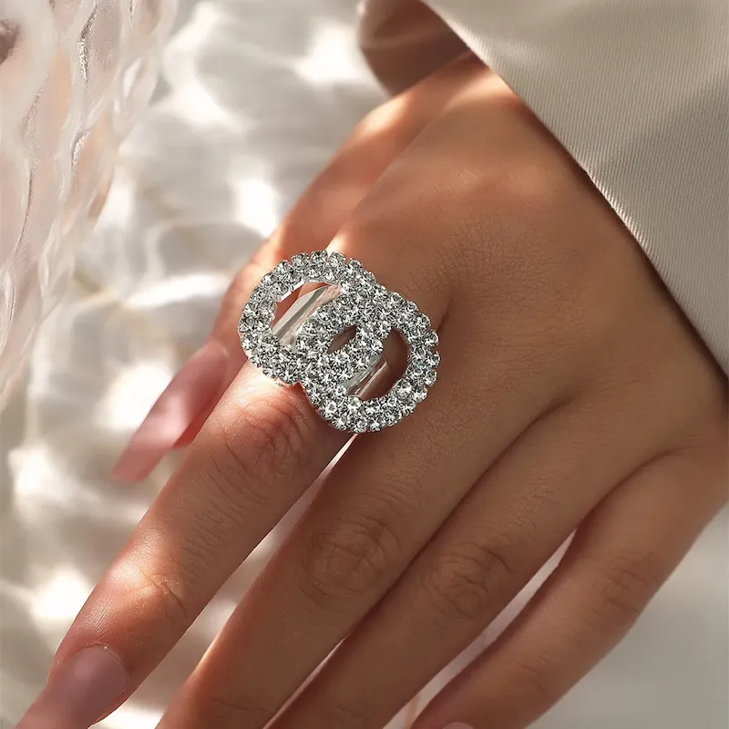 Wholesale Shiny Rhinestone Gemotry Opening Ring - Image 19