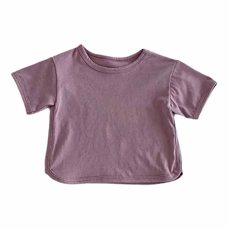 Wholesale Kids Baby Fashion Casual Solid Color Cotton Round Neck Short-Sleeve T-Shirt - Image 3
