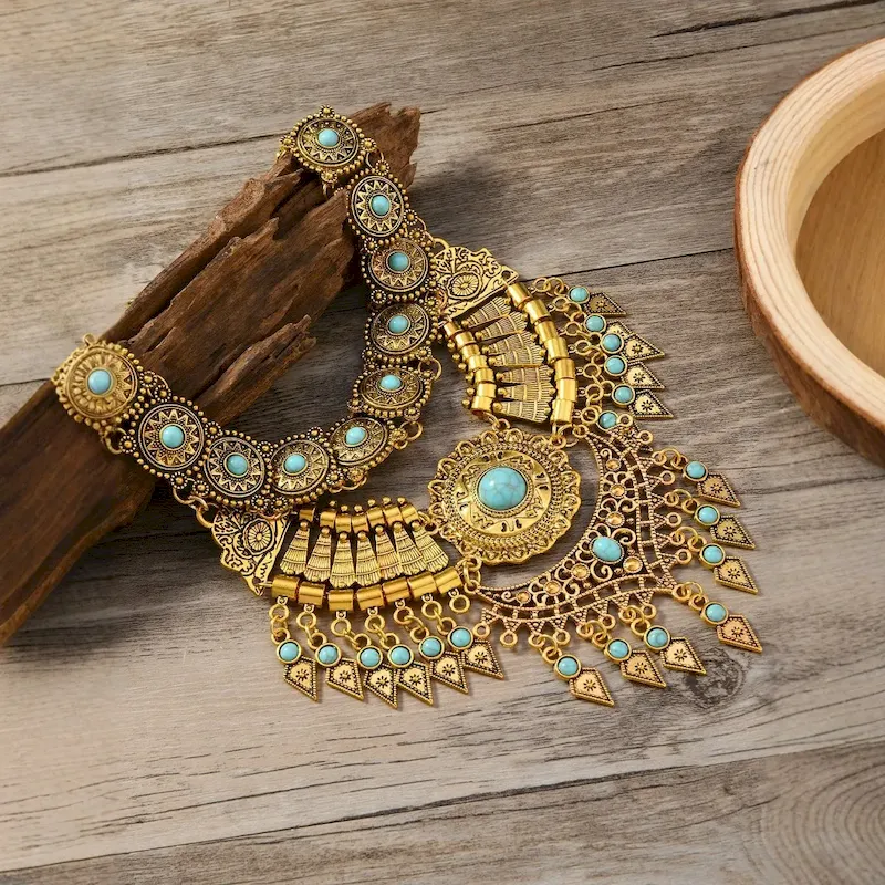 Wholesale Vintage Ethnic Exaggerated Water Drop Tassel Necklace