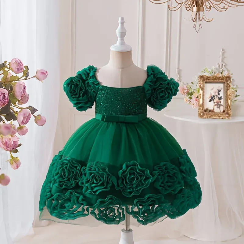 Wholesale Kids Girl'S Fashion Elegant Sequin Flower Mesh Short-Sleeve Party Princess Dress - Image 7