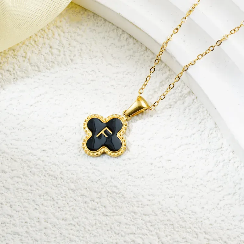 Wholesale Fashion Clover 26 Letter Black White Fritillaria Necklace - Image 16