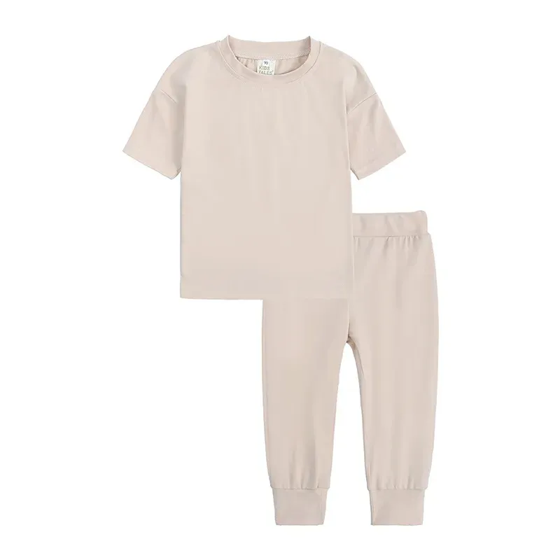 Wholesale Kids Toddler Boys Girls Casual Solid Color Short Sleeve T-Shirt Trousers Sets - Image 10