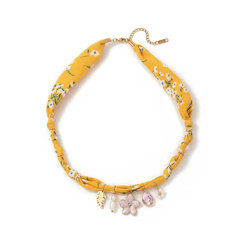 Wholesale Beach Series Necklace Marine Life Multicolor Floral Shell Pendant Silk Scarf Cloth Strip Necklace - Image 10