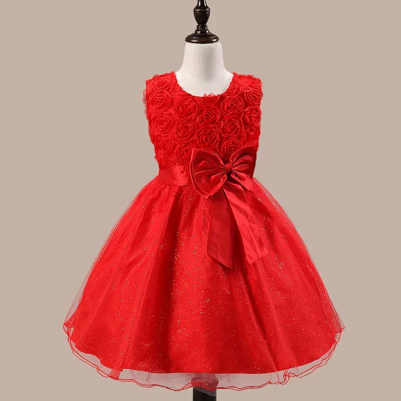 Wholesale Kids Girls Fashion Elegant Flower Bowknot Mesh Sleeveless Party Dress - Image 8