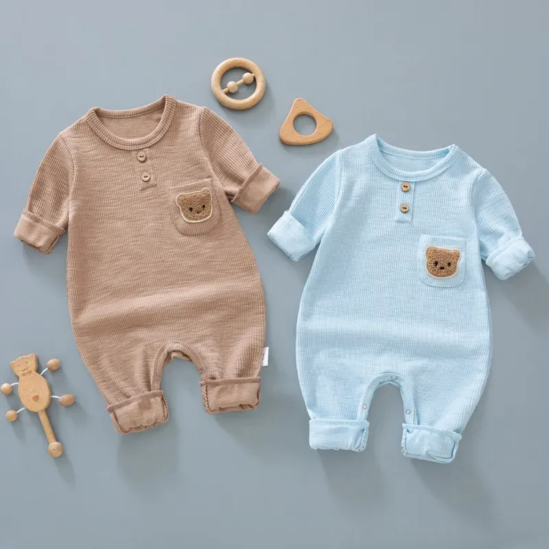 Wholesale Kids Baby Boys Girls Casual Cute Cartoon Bear Long Sleeve Romper