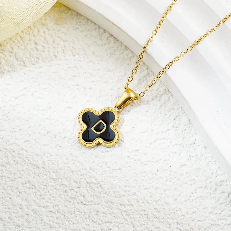 Wholesale Fashion Clover 26 Letter Black White Fritillaria Necklace - Image 12