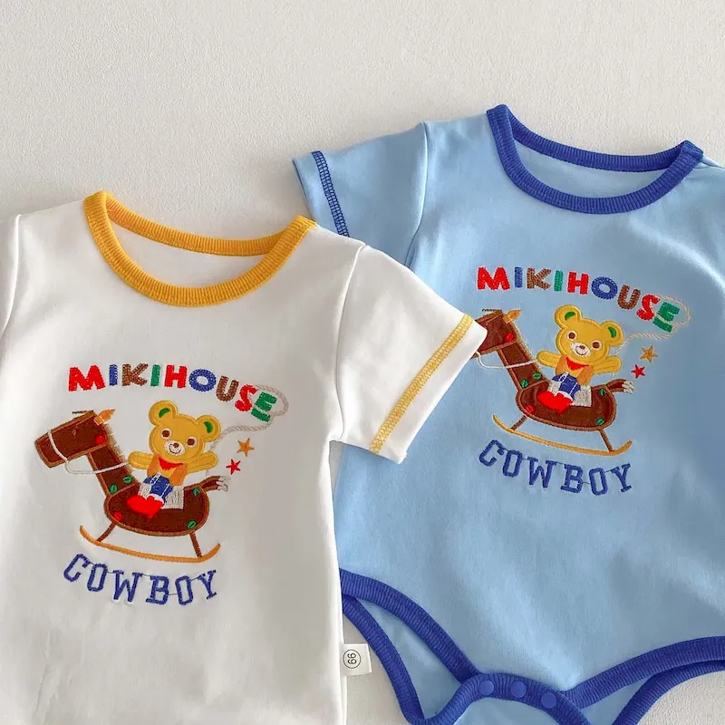 Wholesale Kids Baby Boys Girls Casual Cute Cartoon Print Short Sleeve Romper - Image 4