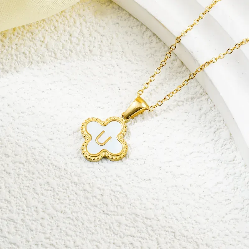 Wholesale Fashion Clover 26 Letter Black White Fritillaria Necklace - Image 45