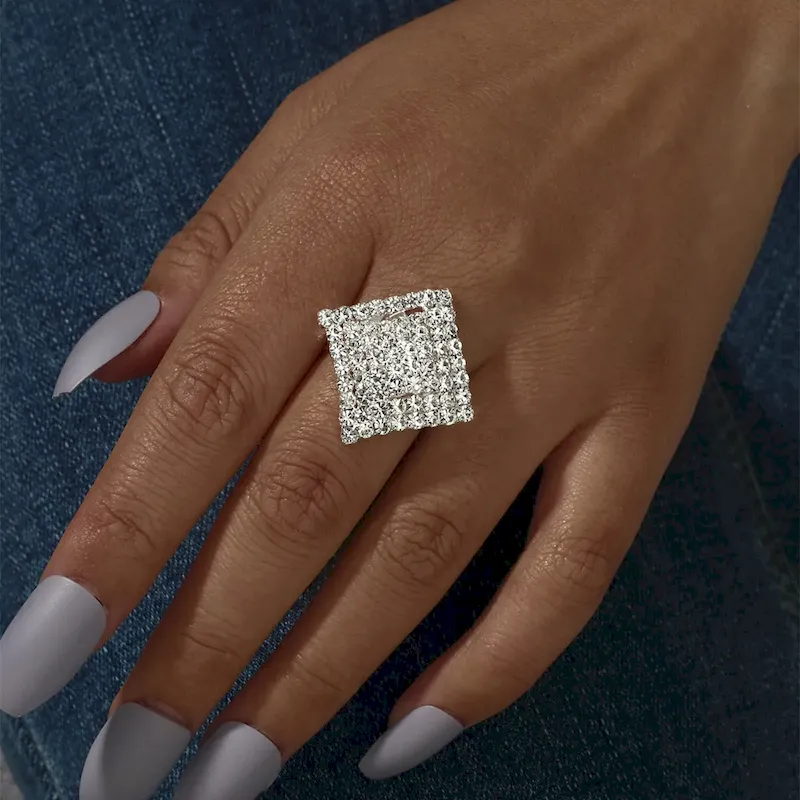 Wholesale Shiny Rhinestone Gemotry Opening Ring - Image 14