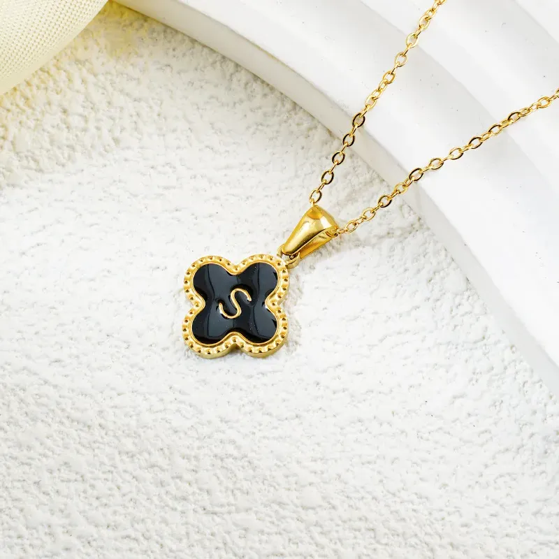 Wholesale Fashion Clover 26 Letter Black White Fritillaria Necklace - Image 41