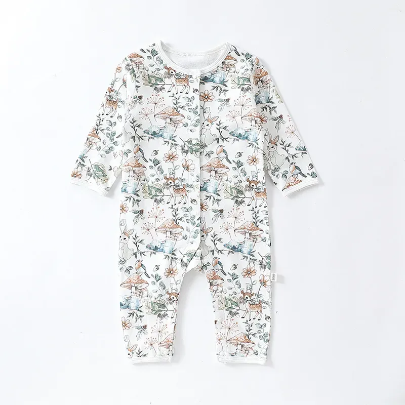 Wholesale Kids Baby Boys Girls Casual Cute Tiny Flower Animals Print Long Sleeve Romper - Image 7