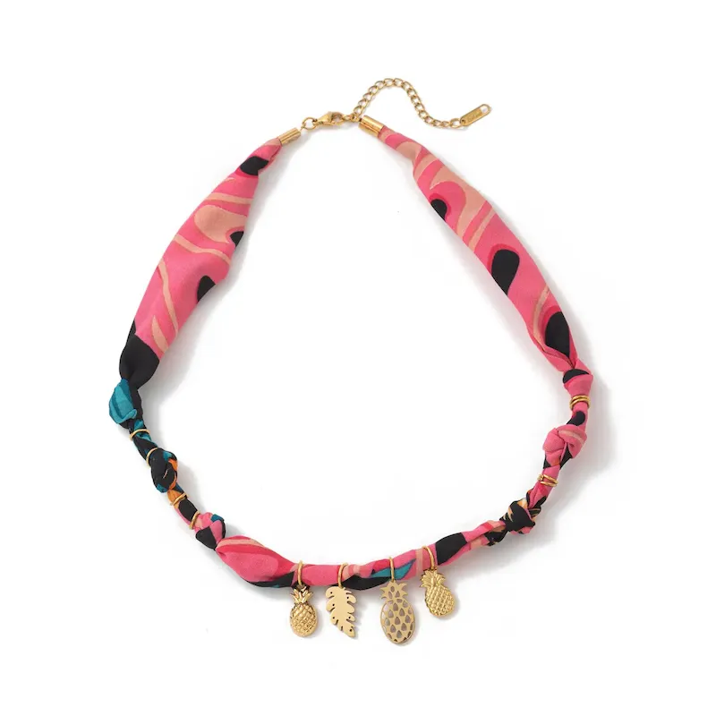 Wholesale Beach Series Necklace Marine Life Multicolor Floral Shell Pendant Silk Scarf Cloth Strip Necklace - Image 8