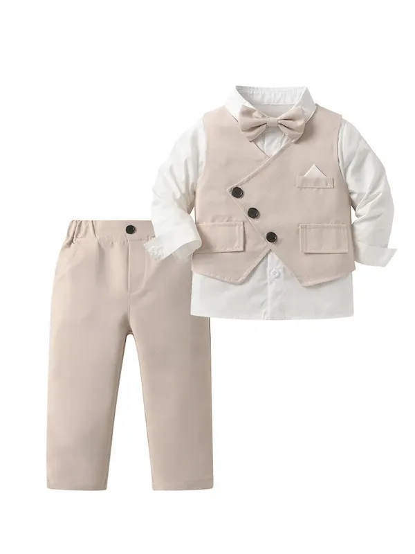 Wholesale Kids Boys Fashion Spring And Autumn Lapel Long Sleeve Blouse Vest Slim Fit Pants Three-Piece Set - Image 5