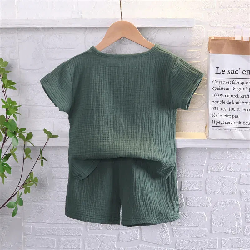 Wholesale Kids Toddler Boys Fashion Casual Solid Color Short Sleeve T-Shirt Shorts Set - Image 4