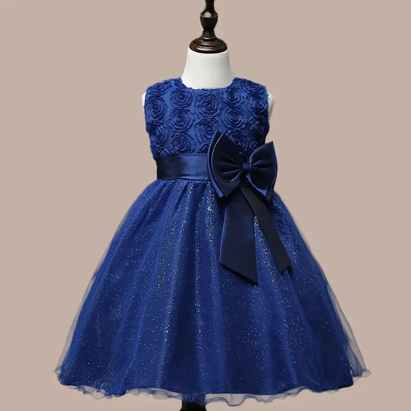 Wholesale Kids Girls Fashion Elegant Flower Bowknot Mesh Sleeveless Party Dress - Image 10