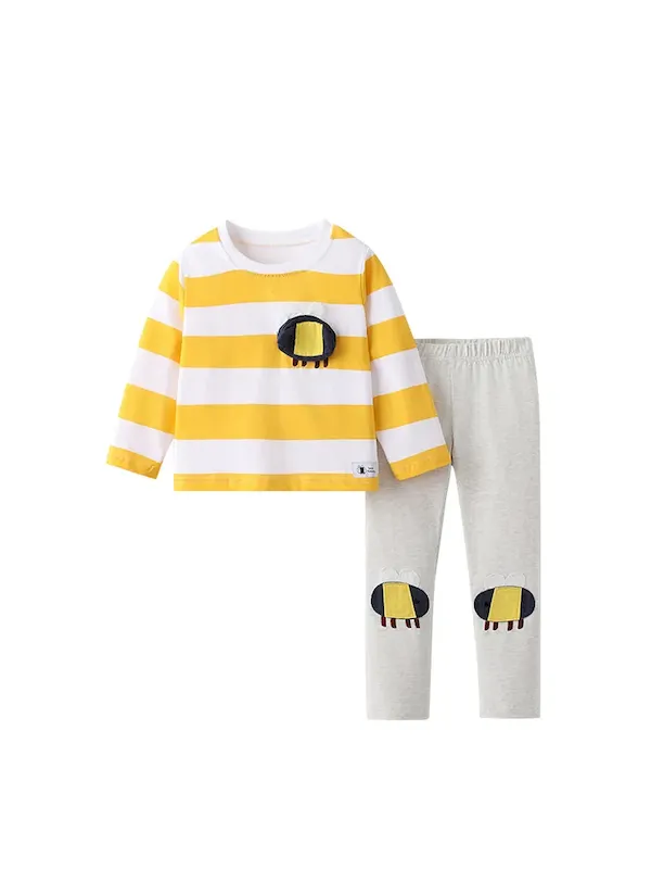 Wholesale Kids Girls' Fashion Casual Autumn And Winter Round Neck Stripe Long Sleeve Top Tight Pants Two-Piece Set - Image 4