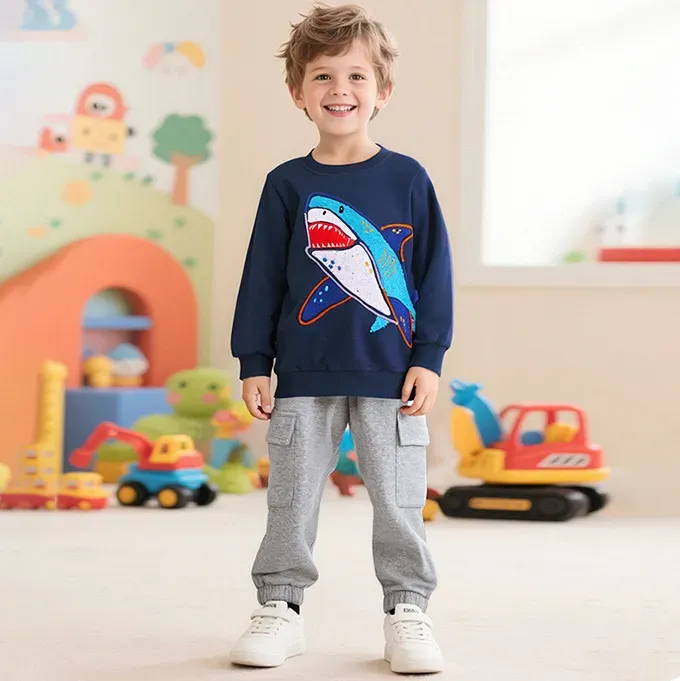 Wholesale Kids Boy'S Fashion Cartoon Autumn Printed Round-Neck Long-Sleeve Sweatshirt Loose Pants Two-Piece Set