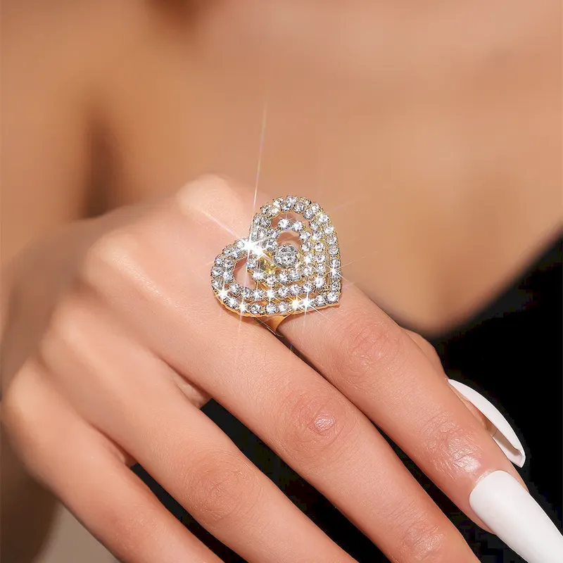 Wholesale Shiny Rhinestone Gemotry Opening Ring - Image 8