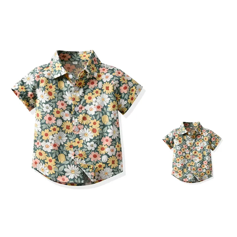 Wholesale Summer Short-Sleeved Lapel Hawaiian Flower Shirt - Image 18