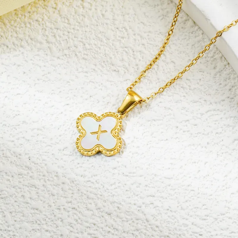 Wholesale Fashion Clover 26 Letter Black White Fritillaria Necklace - Image 51