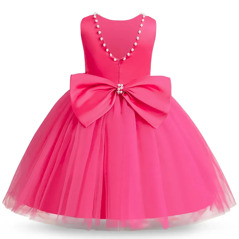 Wholesale Kids Girl'S Fashion Elegant Solid Color Pearl Decoration Bowknot Fluffy Backless Party Princess Dress - Image 5