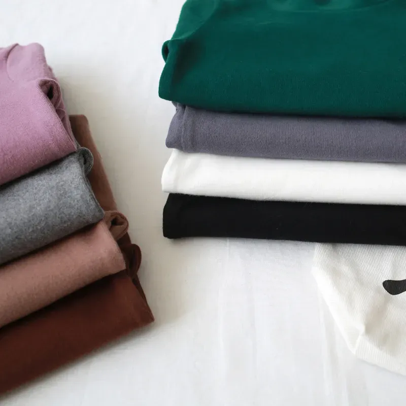 Wholesale Kids Basic Half High Neck Long Sleeve Solid Color T-shirt - Image 3