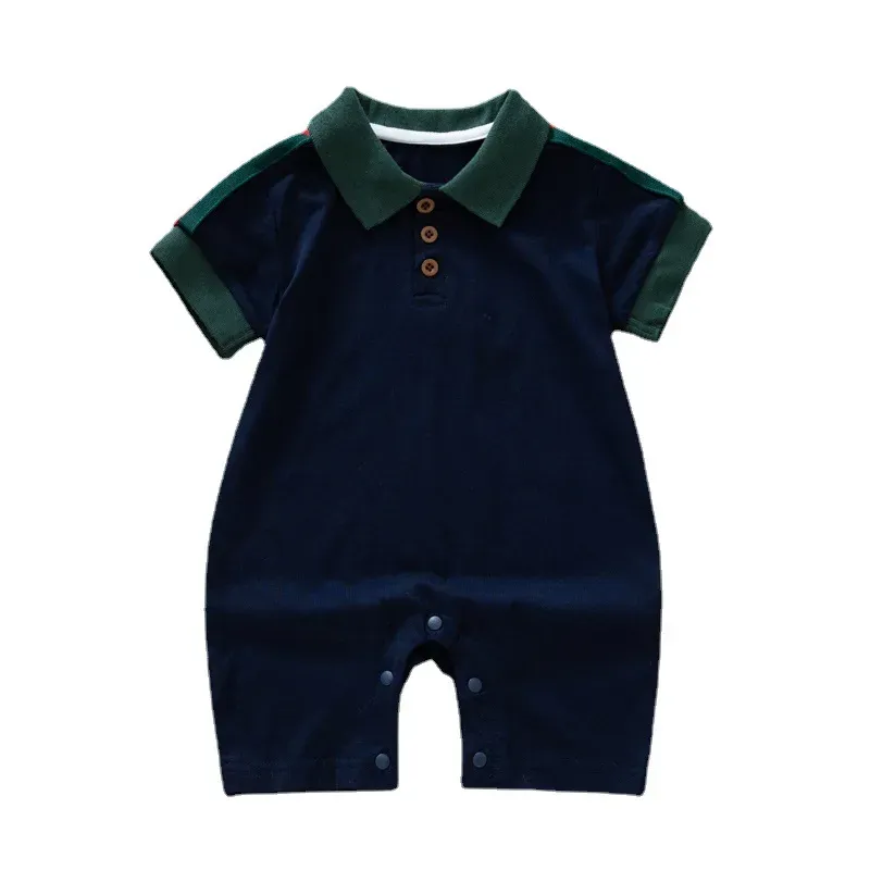 Wholesale Kids Baby Boys Fashion Casual Color Matching Short Sleeve Lapel POLO Romper - Image 8