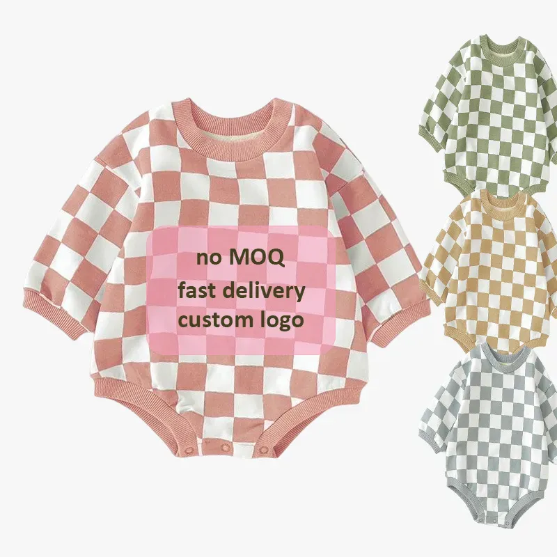 Wholesale Kids Baby Boys Girls Casual Cute Plaid Print Long Sleeve Romper - Image 9