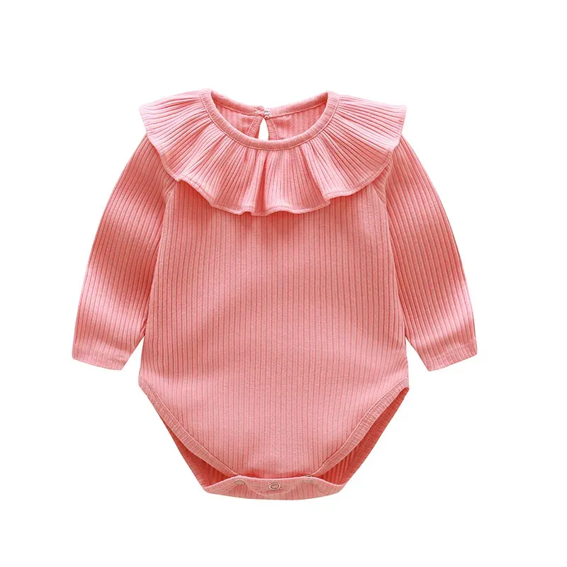 Wholesale Kid Baby Girl Fashion Cute Solid Color Spring And Autumn Round-Neck Long-Sleeve Rompers - Image 3