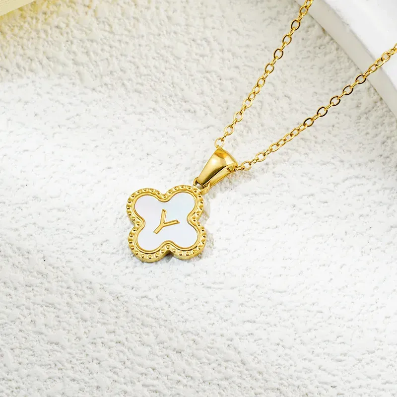 Wholesale Fashion Clover 26 Letter Black White Fritillaria Necklace - Image 53