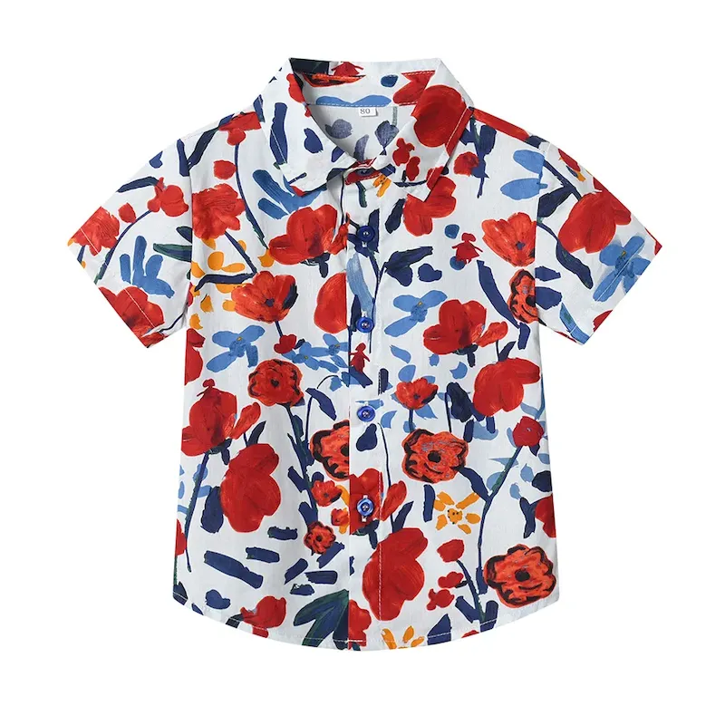 Wholesale Summer Short-Sleeved Lapel Hawaiian Flower Shirt - Image 28