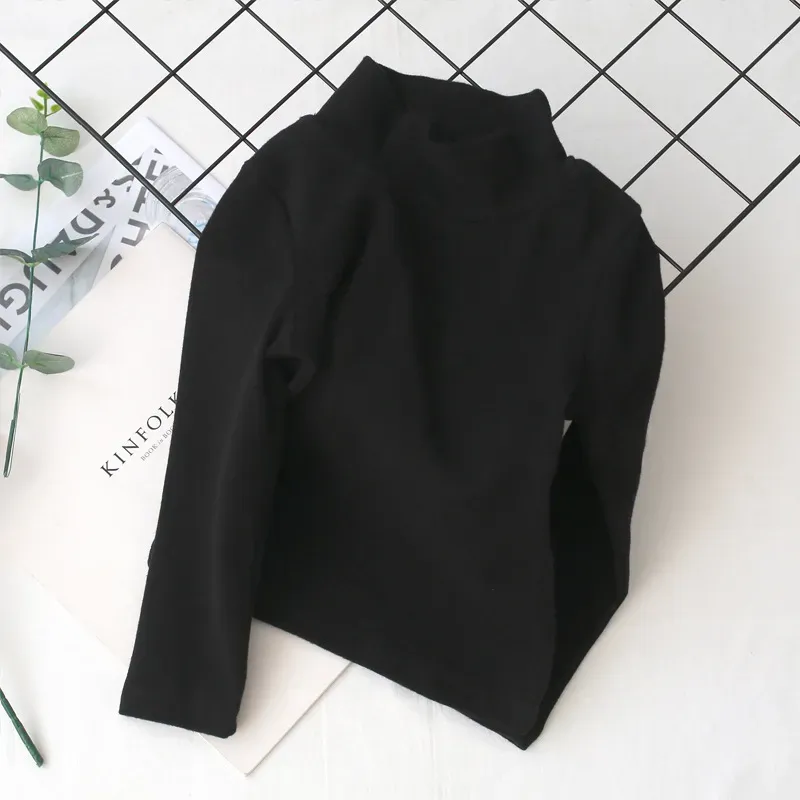 Wholesale Kids Basic Half High Neck Long Sleeve Solid Color T-shirt - Image 7