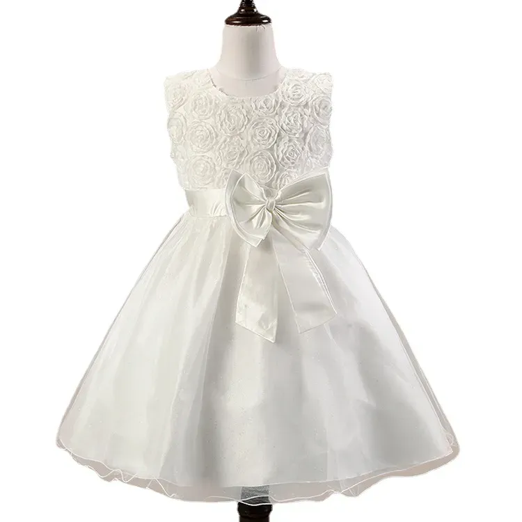 Wholesale Kids Girls Fashion Elegant Flower Bowknot Mesh Sleeveless Party Dress - Image 4