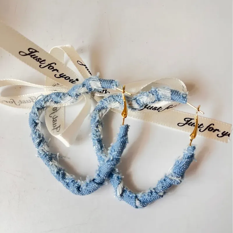 Wholesale Women Fashion Exaggerated Denim Round Lace Love Heart-Shaped Earrings