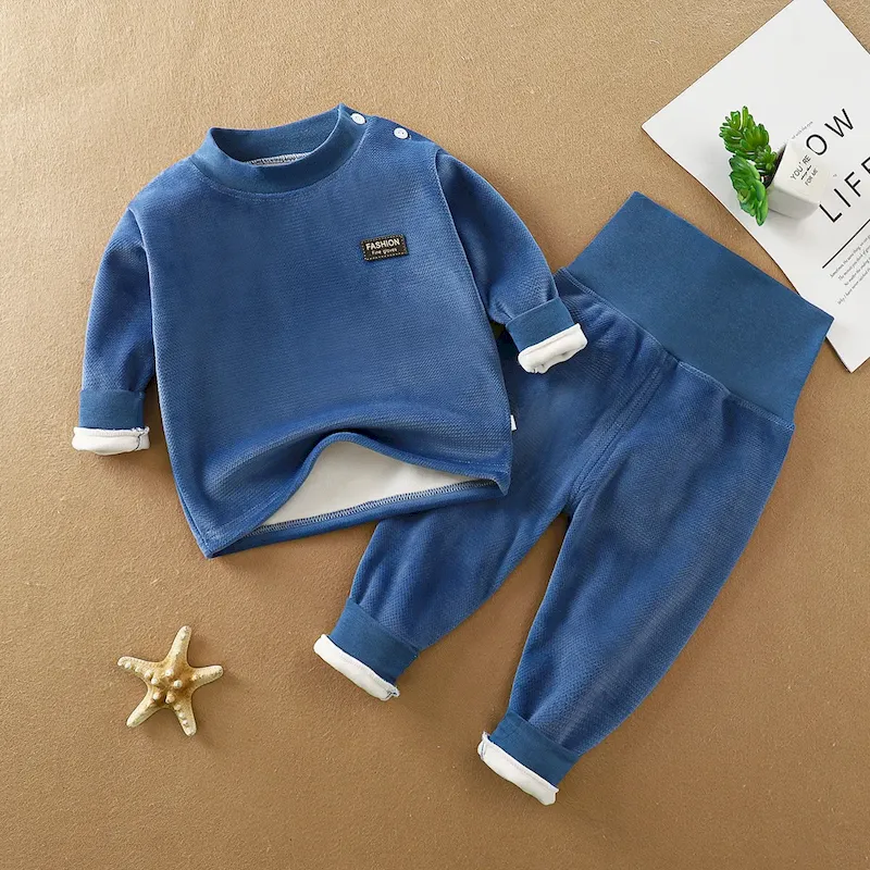Wholesale Kids Baby Fashion Autumn And Winter Fleece-Lined Long-Sleeve Sweatshirt High Waist Pants Two-Piece Set - Image 9