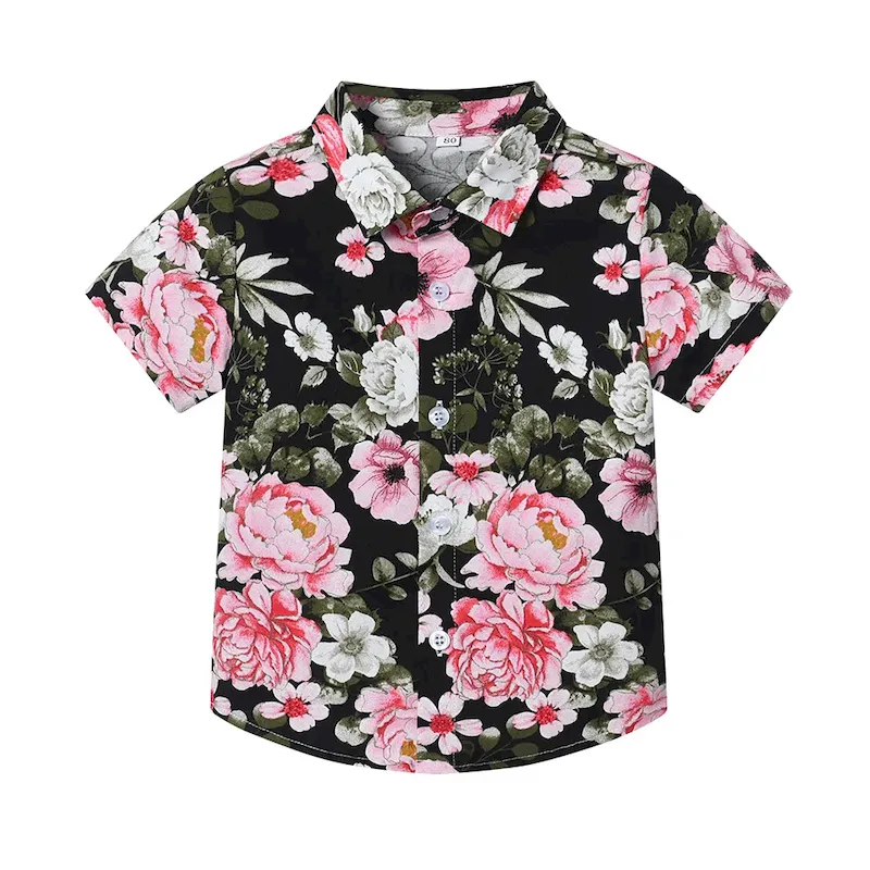 Wholesale Summer Short-Sleeved Lapel Hawaiian Flower Shirt - Image 23