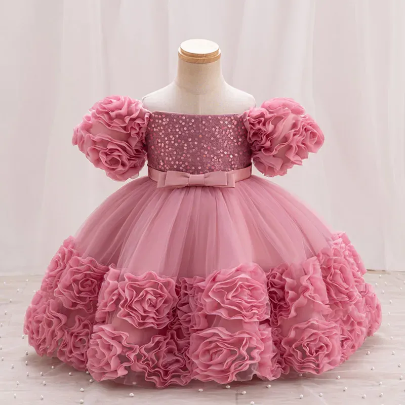 Wholesale Kids Girl'S Fashion Elegant Sequin Flower Mesh Short-Sleeve Party Princess Dress - Image 4