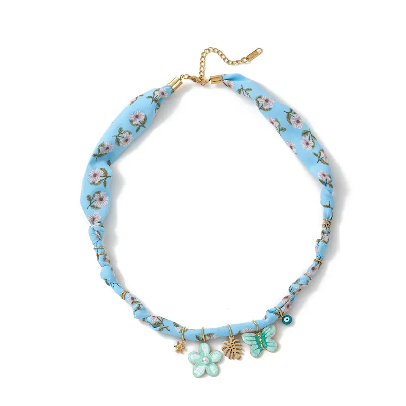 Wholesale Beach Series Necklace Marine Life Multicolor Floral Shell Pendant Silk Scarf Cloth Strip Necklace - Image 7