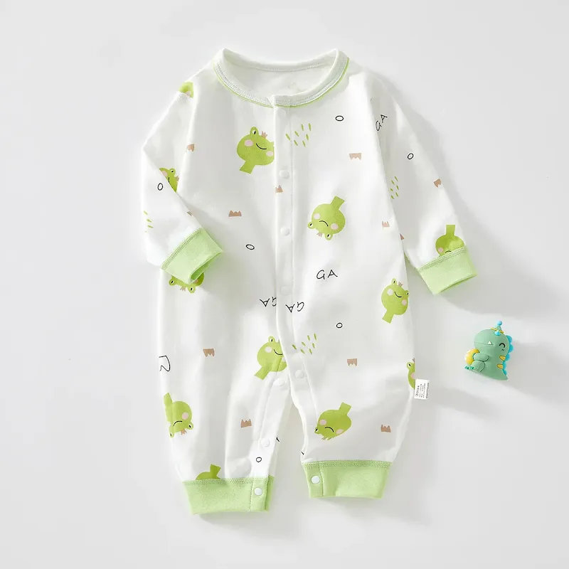 Wholesale Kids Baby Boys Girls Casual Cute Solid Color Cartoon Print Long Sleeve Romper - Image 14