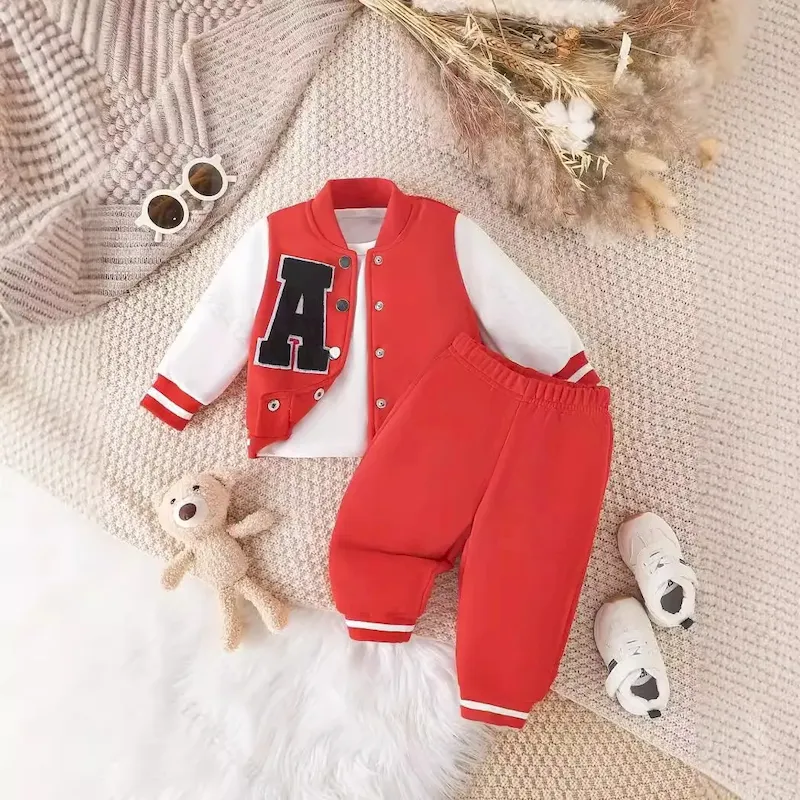 Wholesale Kids Baby Boys Autumn Winter Casual Sports Alphabet Long Sleeve Coat Trousers Sets - Image 5