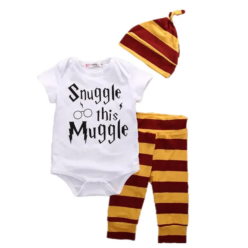 Wholesale Kids Baby Girl Boy Fashion Harry Potter Short Sleeve Romper Three Piece Set - Image 4
