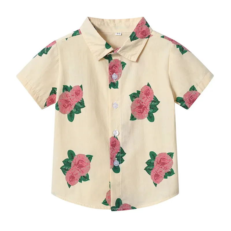 Wholesale Summer Short-Sleeved Lapel Hawaiian Flower Shirt - Image 30
